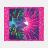 Minecraft Pixelated Zonsondergang Over Blocky Moun Fleece Deken (Voorkant (Horizontaal))