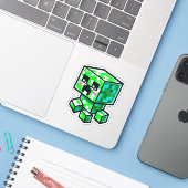 Minecraft, Schattige Creeper, Minecrafter, Chibi K Sticker (Laptop met iPhone)