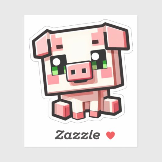 Minecraft, Schattige Varken, Minecrafter, Chibi St Sticker (Vel)