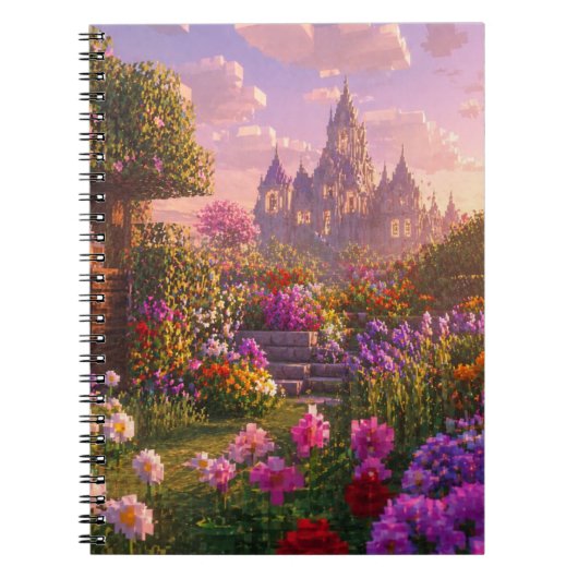 Minecraft stijl bloementuin wanddecoratie – Droomp Notitieboek (Voorkant)