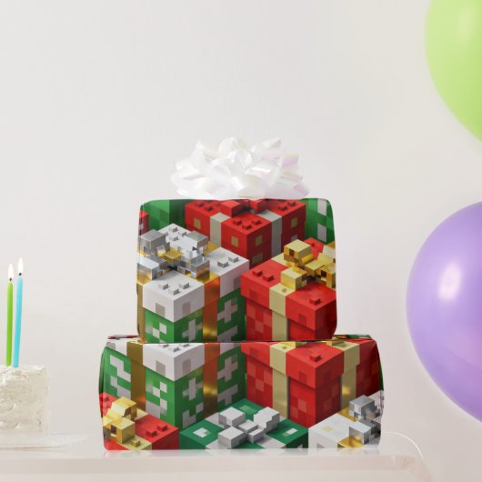Minecraft Style Christmas Present Box Gift Wrap Cadeaupapier (Feestgeschenken)