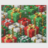 Minecraft Style Christmas Present Box Gift Wrap Cadeaupapier (Vlak)
