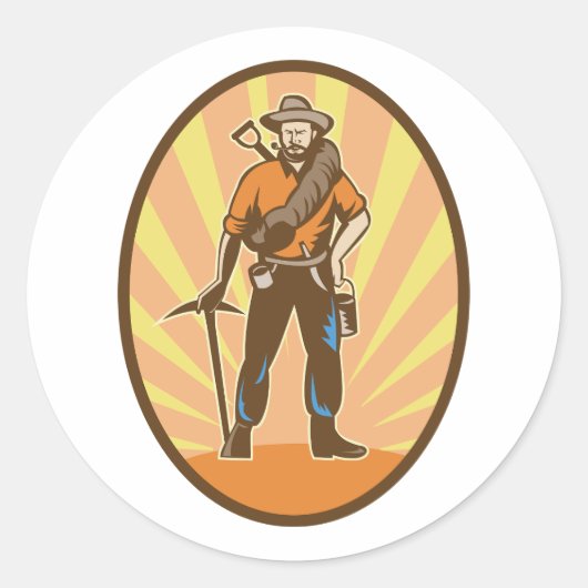 Miner Prospector Ronde Sticker (Voorkant)