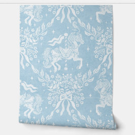 Mineral Blauwe Rococo Draaiorgelpaarden & Bloemen Behang
