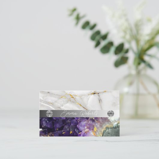 Minerale Amethyst Crystal Quartz Textuur Visitekaartje (Staand voorkant)