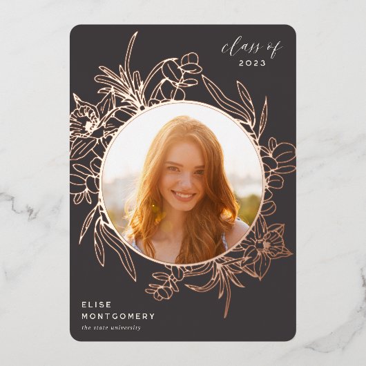 Minerale Floral Folie Foto Afstuderen aankondiging (Voorkant)