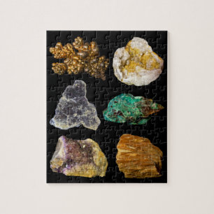 Mineralen - kopergeode Mica Malachite Amethyst Legpuzzel