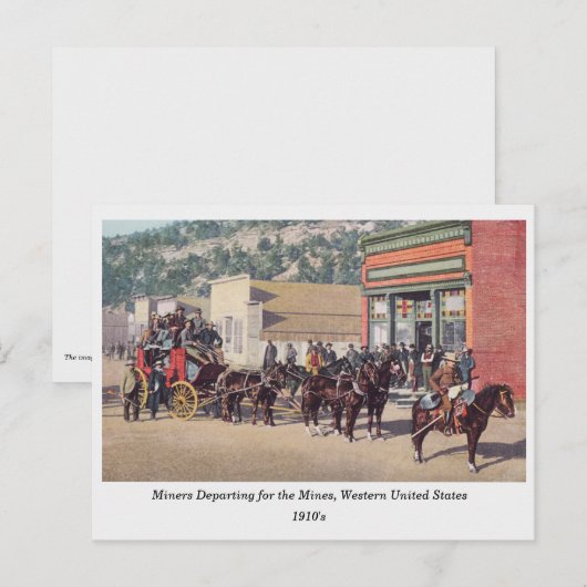 Miners op paardendraden, Old West, 1910 Briefkaart (Voorkant / Achterkant)