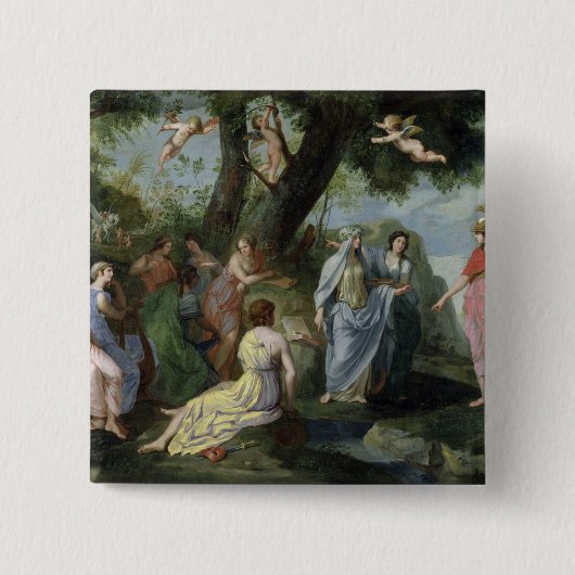 Minerva met Muses Vierkante Button 5,1 Cm (Voorkant)