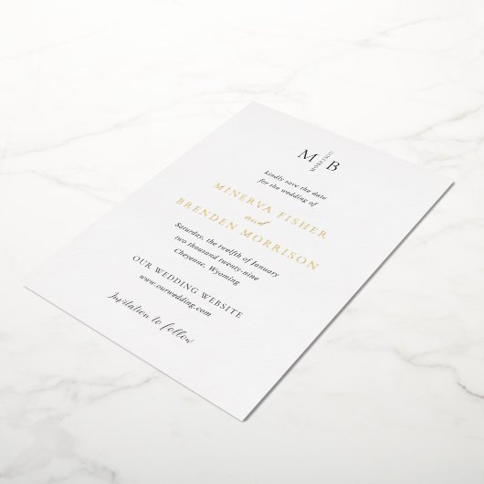 Minerva Modern Elegant Wedding Save the Date Folie Uitnodiging (Gedraaid)