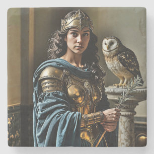 Minerva’s stille wake – Romeinse godin Stenen Onderzetter