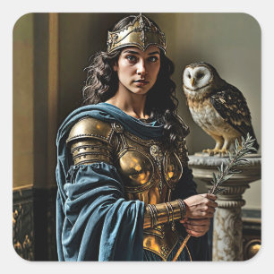 Minerva’s stille wake – Romeinse godin Vierkante Sticker