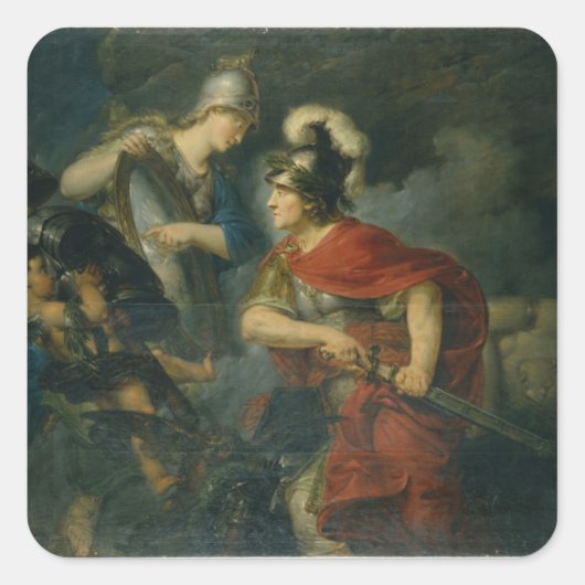 Minerva toont haar jaloezie in de gepolijste schil vierkante sticker (Voorkant)