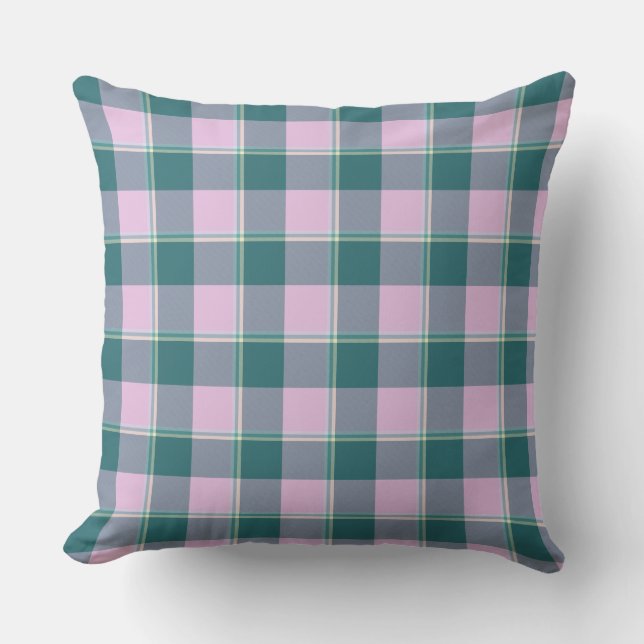 Ming and Melanie Plaid Pink Teal Kussen (Voorkant)