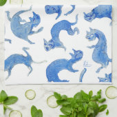 Ming Blue Drijvende Katten Keukenhanddoek - Miao-C (Gevouwen)