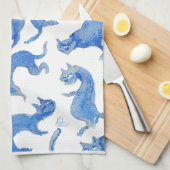 Ming Blue Drijvende Katten Keukenhanddoek - Miao-C (Quarter Fold)