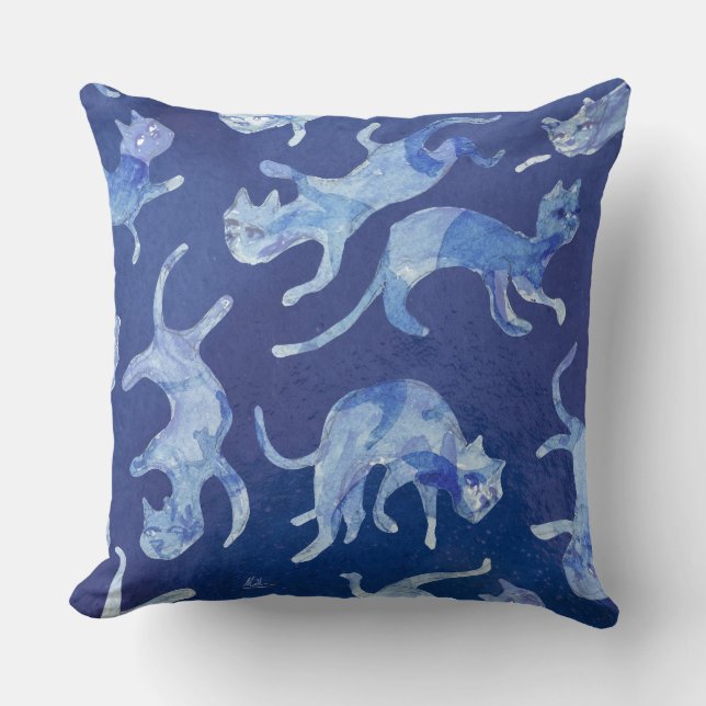 Ming Drijvende Katten Kussen 20" - Achterkant Blau (Voorkant)