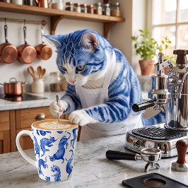 Ming stijl blauwe zwevende katten latte mok