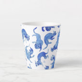 Ming stijl blauwe zwevende katten latte mok (Voorkant)