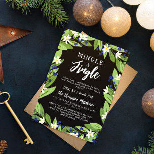 Minge Jingle Bloemenblauwe bessen Kerstfeest Kaart