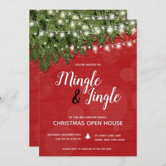 Mingle Jingle Pine Twinkle Lights kerstfeest Kaart (Voorkant / Achterkant)