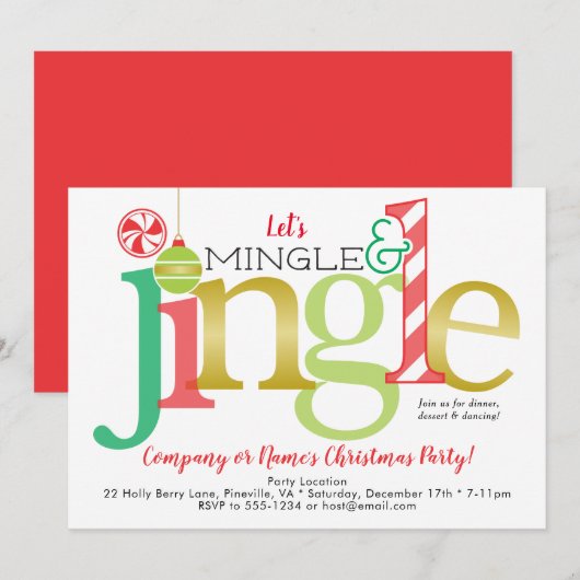 Mingle & Jingle Red Gold kerstfeest Kaart (Voorkant / Achterkant)