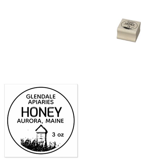 Mini 1 x 1 "Honey Label Rubber Stamp with Hive Rubberstempel (Gestempeld)