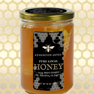 Mini 2 "x 3,75" Black Honey Label met Heraldic Bee