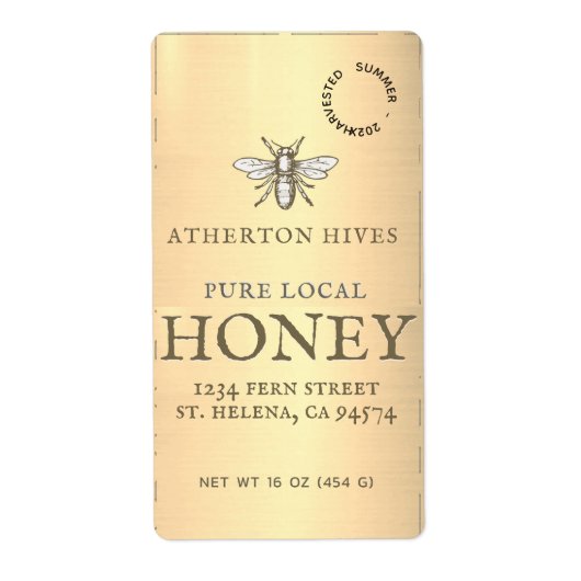 Mini 2 "x 3.75" Gold Honey Label met Heraldic Bee (Voorkant)