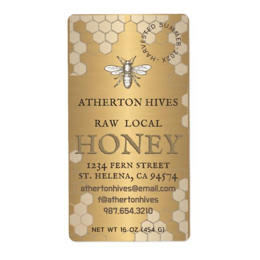 Mini 2 "x 3.75" Gold Honey Label met Heraldic Bee (Voorkant)