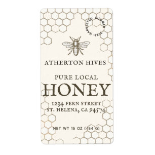 Mini 2"x 3,75" Ivory Honey Label with Heraldic Bee