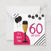 MINI | 60 Sassy Artsy Pink Black Gold Invitation Notitiekaartje (Voorkant)