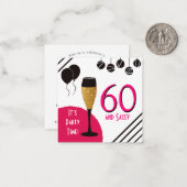 MINI | 60 Sassy Artsy Pink Black Gold Invitation Notitiekaartje (Voorkant / Achterkant in situ)