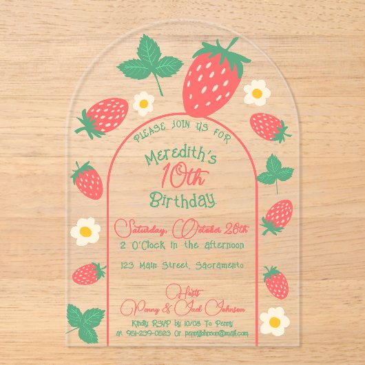 Mini Aardbei Bloesem Kids Verjaardag Uitnodiging (Voorkant)
