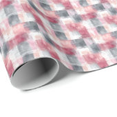Mini Abstract Geruit Roze en Grijs Cadeaupapier (Rol Hoek)