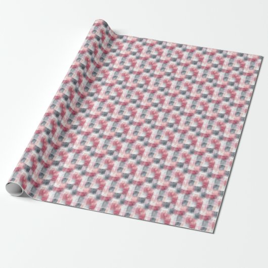 Mini Abstract Gingham Roze en Grijs Cadeaupapier (Uitgerold)