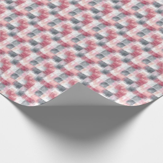 Mini Abstract Gingham Roze en Grijs Cadeaupapier (Hoek)