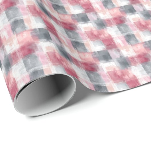 Mini Abstract Gingham Roze en Grijs Cadeaupapier (Rol Hoek)