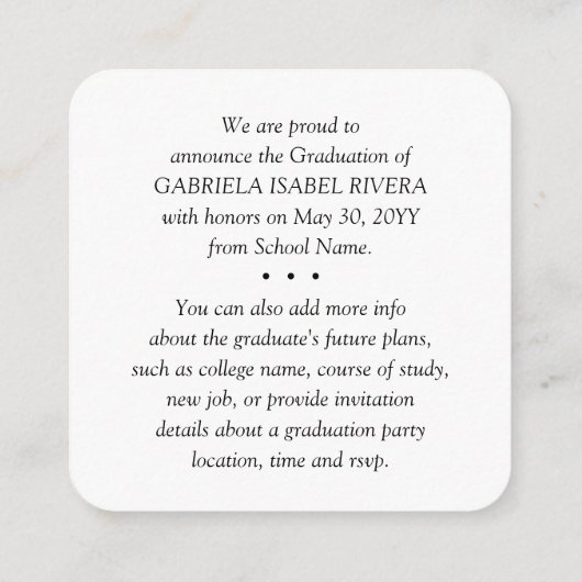 Mini Afstuderen Fotoaankondiging of Uitnodiging Informatiekaartje (Achterkant)