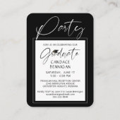 Mini Afstuderen Party Script Foto Wit Pet Zwart Informatiekaartje (Achterkant)