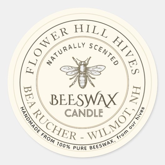 Mini Apiary Heraldic Bee Bijenwas Kaars Label (Voorkant)