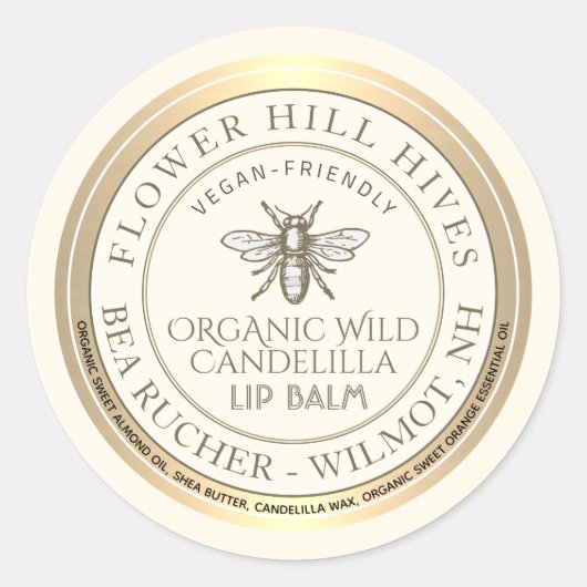 Mini Apiary Heraldic Bee Lip Balm of Candle Label (Voorkant)