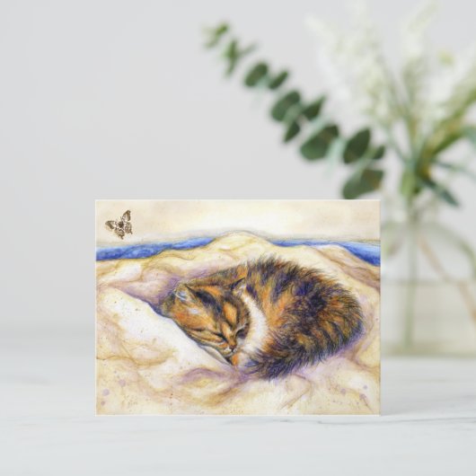 Mini Art Calico Cat Slaapend Briefkaart (Staand voorkant)