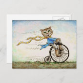 Mini Art Cat Bicycle OldFashioned Briefkaart (Voorkant / Achterkant)