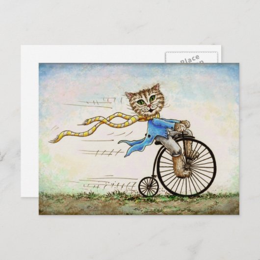 Mini Art Cat Bicycle OldFashioned Briefkaart (Voorkant / Achterkant)