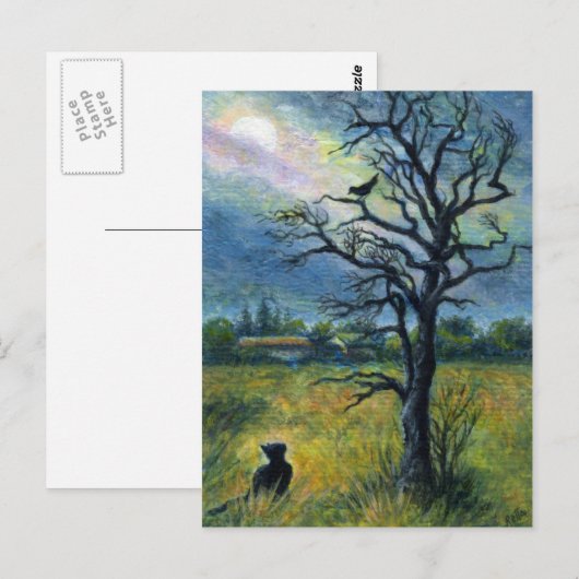 Mini Art Cat & Bird & Moon Briefkaart (Voorkant / Achterkant)