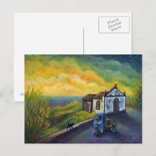 Mini Art Cat Fantasy Gele Hemel Fauve Ocean Stars Briefkaart (Voorkant / Achterkant)