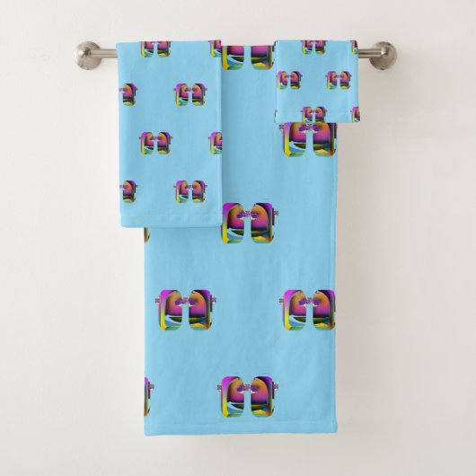 Mini Art Deco gespiegelde bril ontwerp Lt Blauw Bad Handdoek (Insitu)