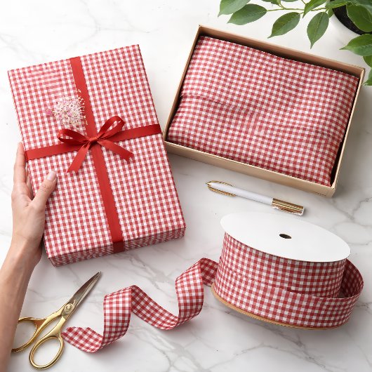 Mini Aurora Rode Gingham Geruite Patroon Tissuepapier