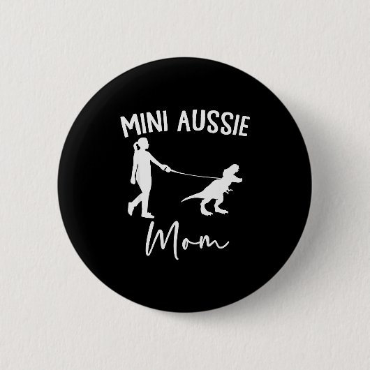 Mini Aussie Moeder Australian Shepherd Hond Dinosa Ronde Button 5,7 Cm (Voorkant)